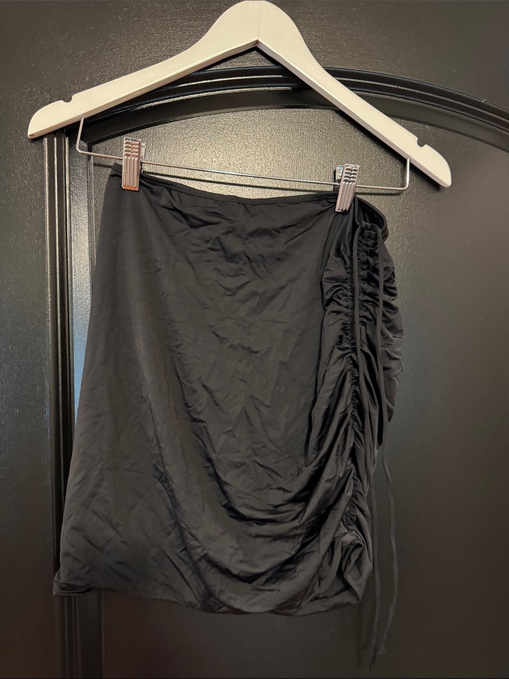 White Fox Boutique Black Drawstring Ruching Mini Skirt